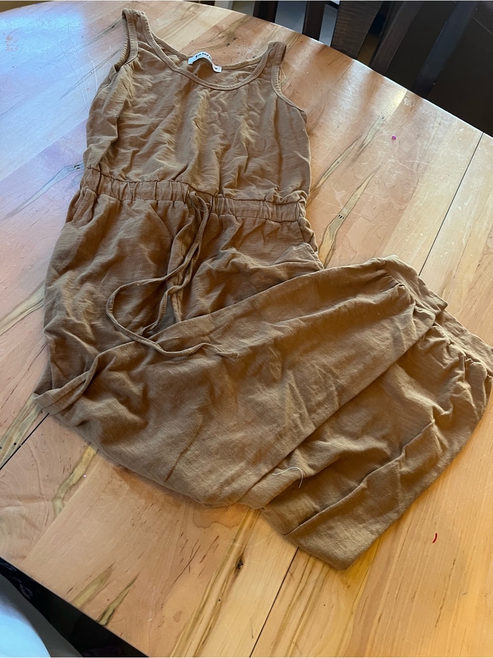 Three Bird Nest Tan Sleeveless Drawstring Jumpsuit